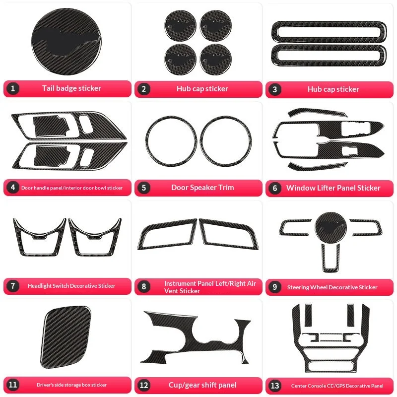 

For Ford Mustang Interior Carbon Fiber Decals CD Gear Vent Light Switch Cover