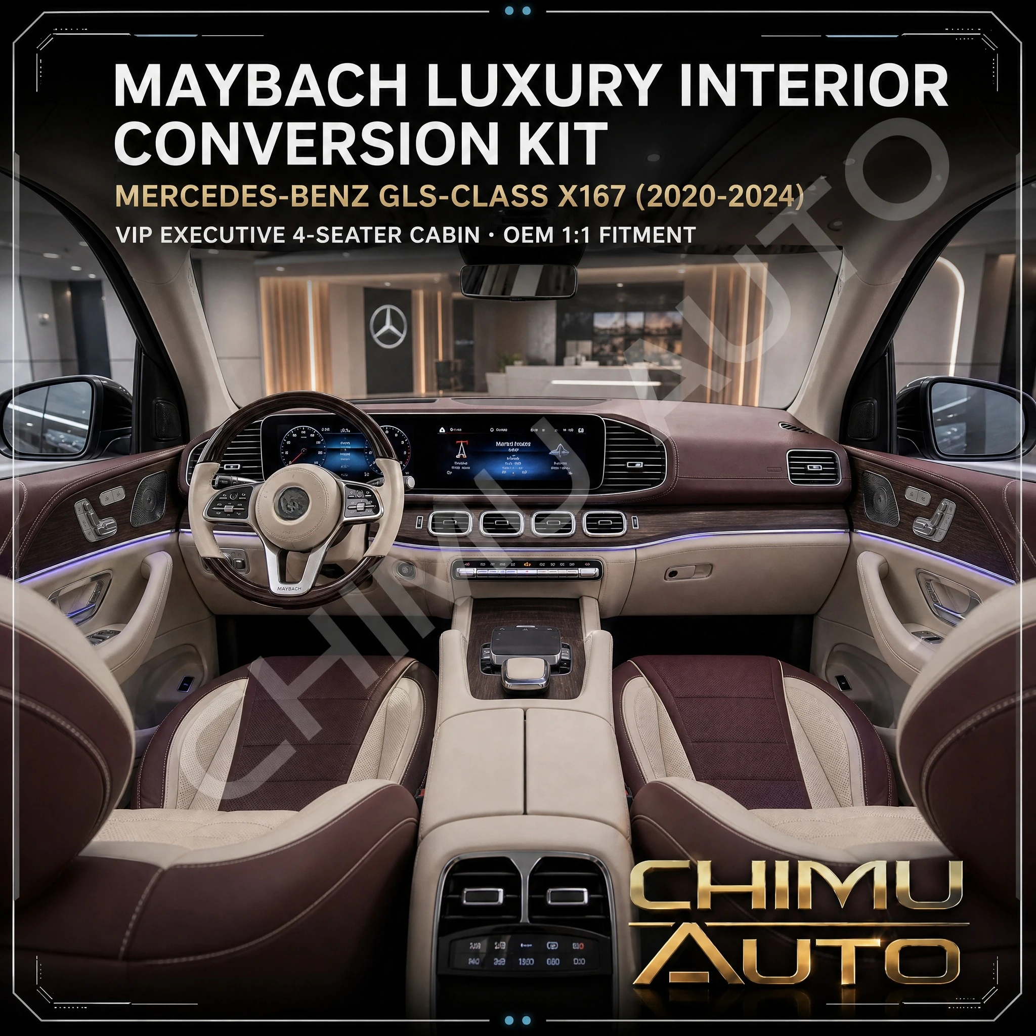 【CHIMU AUTO】For Maybach Luxury Interior Upgrade Kit for Mercedes GLS X167 GLS450 GLS400 4-Seater Console Refrigerator 2020-2024
