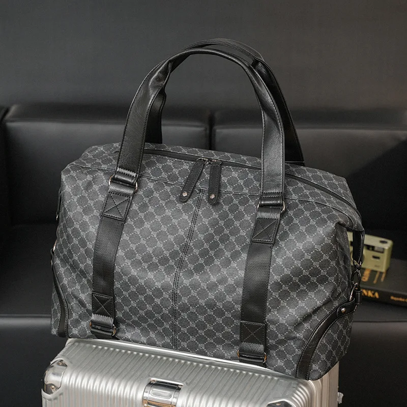 2022 New Plaid Travel Hand Bag Men Luxury Business Men\'s Top-Handle Bag Large Capacity Shoulder Bag Handbag Male Messenger Bag