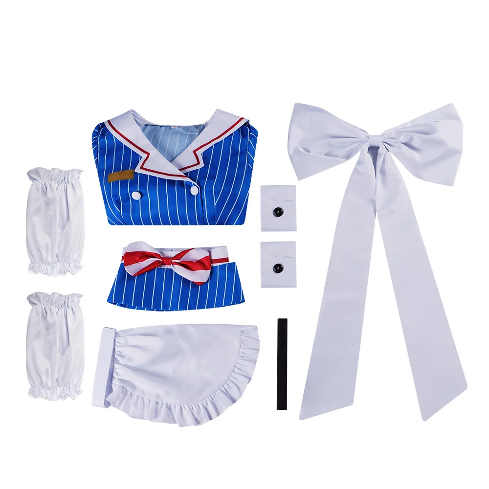 Blue Striped Maid Dress with Apron & Bow – Perfect for Halloween, Anime Con & Themed Party (Women & Teens) - view 5