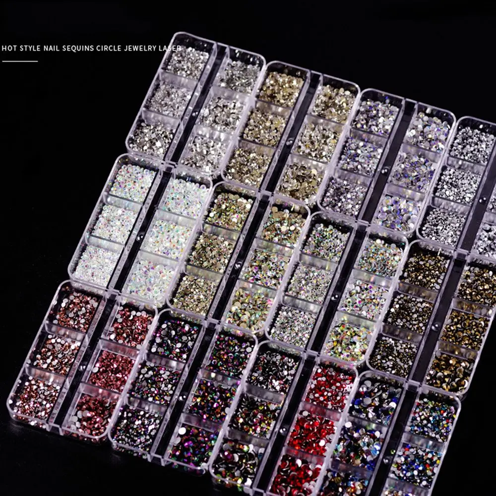 

6 Grids/Box Flat Bottom Glass Crystal 3D Nail Rhinestones Nail Glitter Jewelry Manicure Accessories DIY Nail Art Decorations