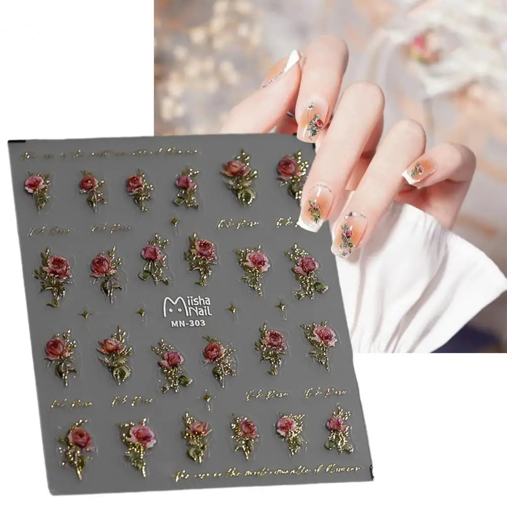 Flower Rose Nail Stickers Time-saving Nail Stickers Ultra-thin 3d Rose Flower Nail Art Stickers Self-adhesive for Diy for Women