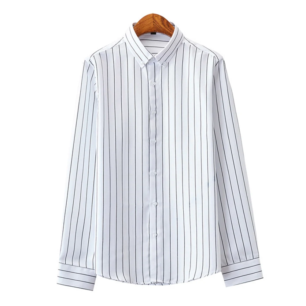 

Dress Up Your Look Mens Casual Striped Shirt Long Sleeve Band Collar Button Down Available in Colors