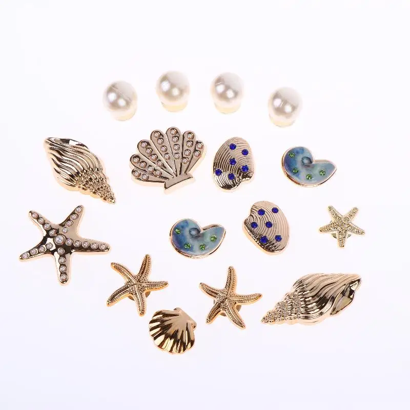 Removable Starfish Conch Shoe Charms 16Pcs DIY Set Cute Ocean Shoe Buckle Decor for Kids Clogs Party Reward Gifts view 2