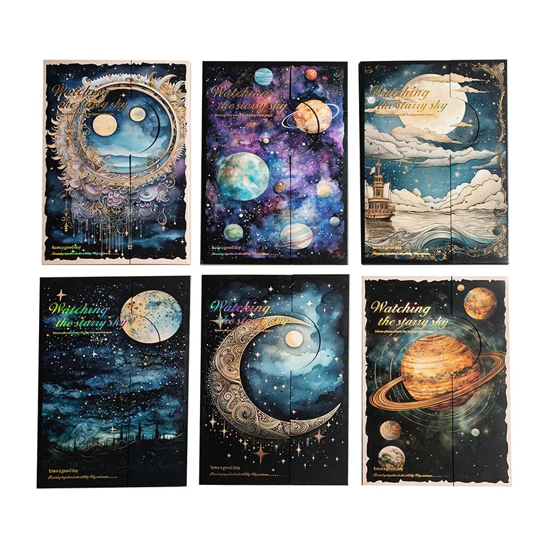 30Pieces Material Paper Watching Starry Sky Moon Phase Background Handwriting Primer Handbook Notepad Scrapbook 172*117MM