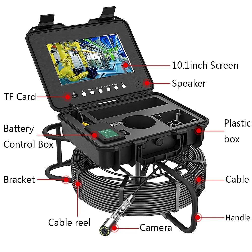Cámara de inspección de alcantarillado de tubería IPS de 10,1 ", contador DVR, Cable de 7mm, localizador autonivelante automático de 512hz AHD 1080P
