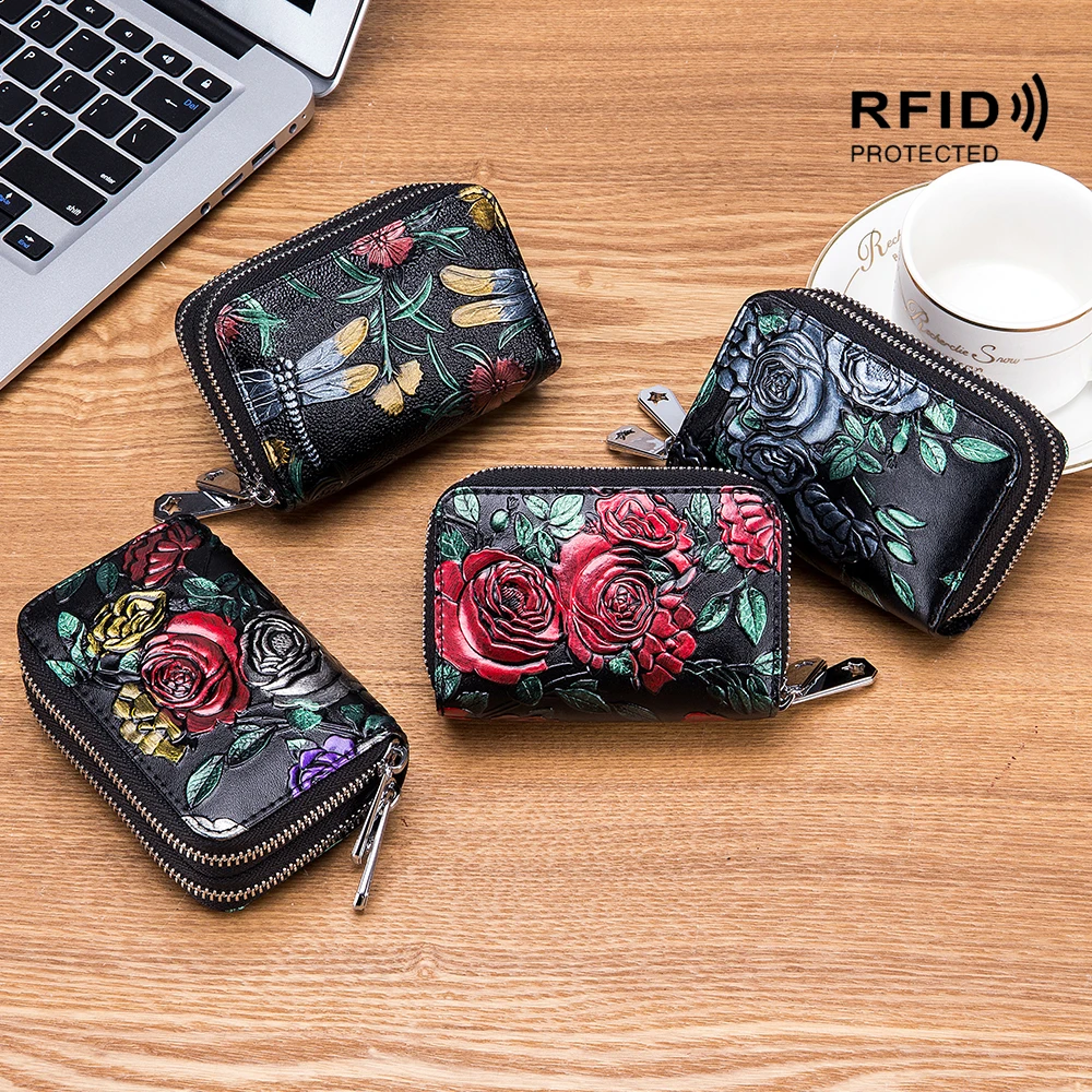 Coloured drawing or pattern of cattle pickup package more large capacity for rfid radio frequency scanning double zipper multi-f