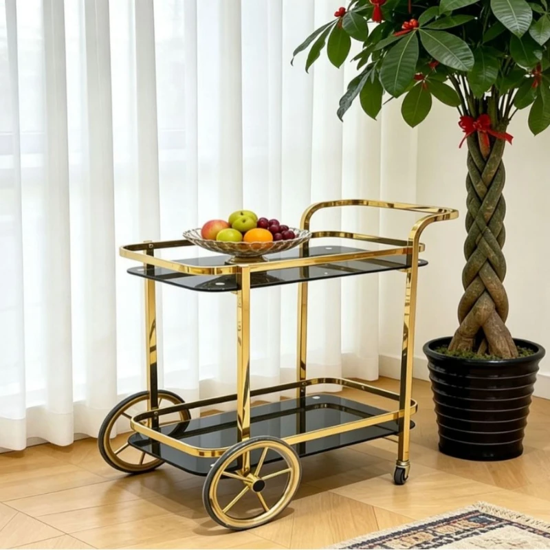Hotel snack trolley three-layer wine cart tea cart stainless steel roast duck flake truck mobile dining car commercial