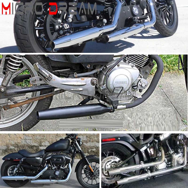 Motorcycle 35-45mm Iron Exhaust Mufflers Black For Harley Sportster XL 1200 XL 883 Cafe Racer XS650 Custom Tapered Silencer Pipe