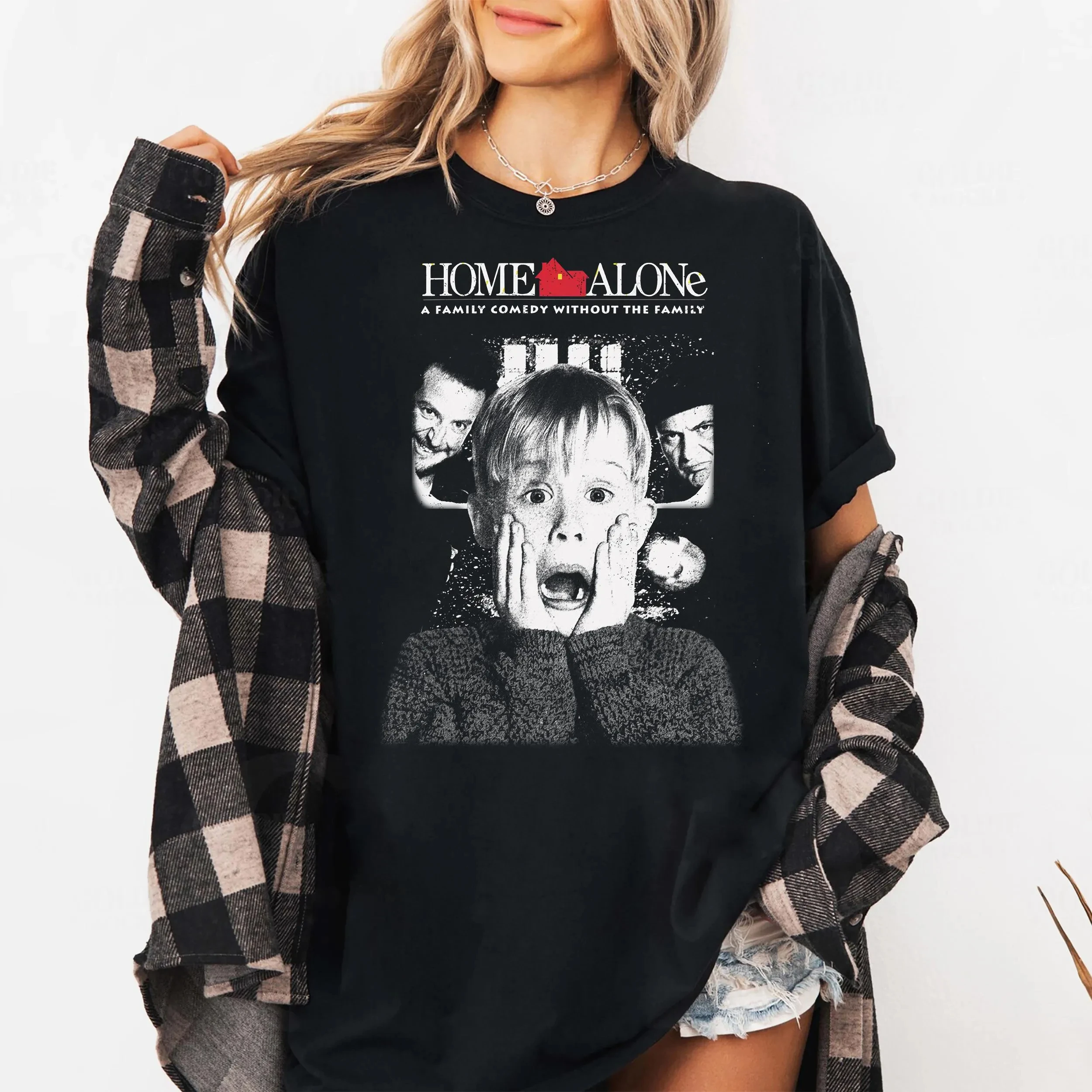 Home Alone Christmas Funny Shirt Summer Men's and Women's Loose and Breathable T-shirt Top