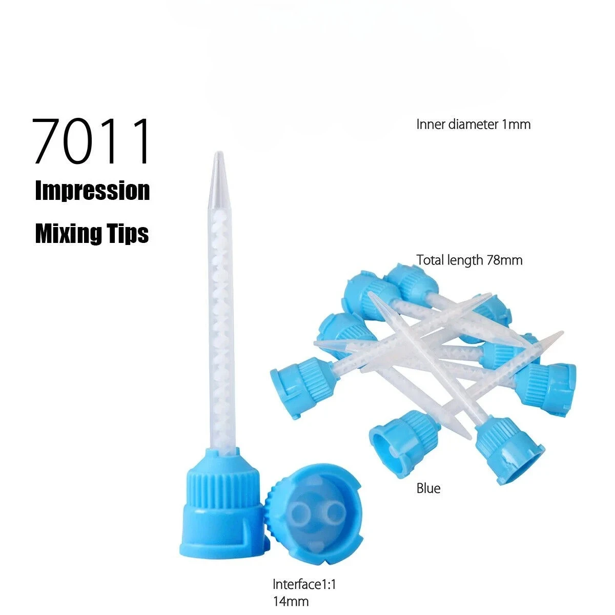 300 Pcs Dental Silicone Mixing Tips Blue 1:1 Disposable Dental Tips for Impression Material Rubber Mixing Head Tube