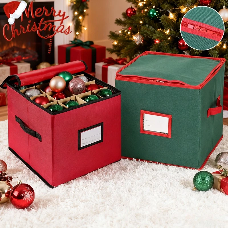 

Hot Sale 64 Grid Christmas Ball Storage Box Oxford Cloth Foldable Multi-Functional Portable Christmas Gift Sorting Box DeCozinha