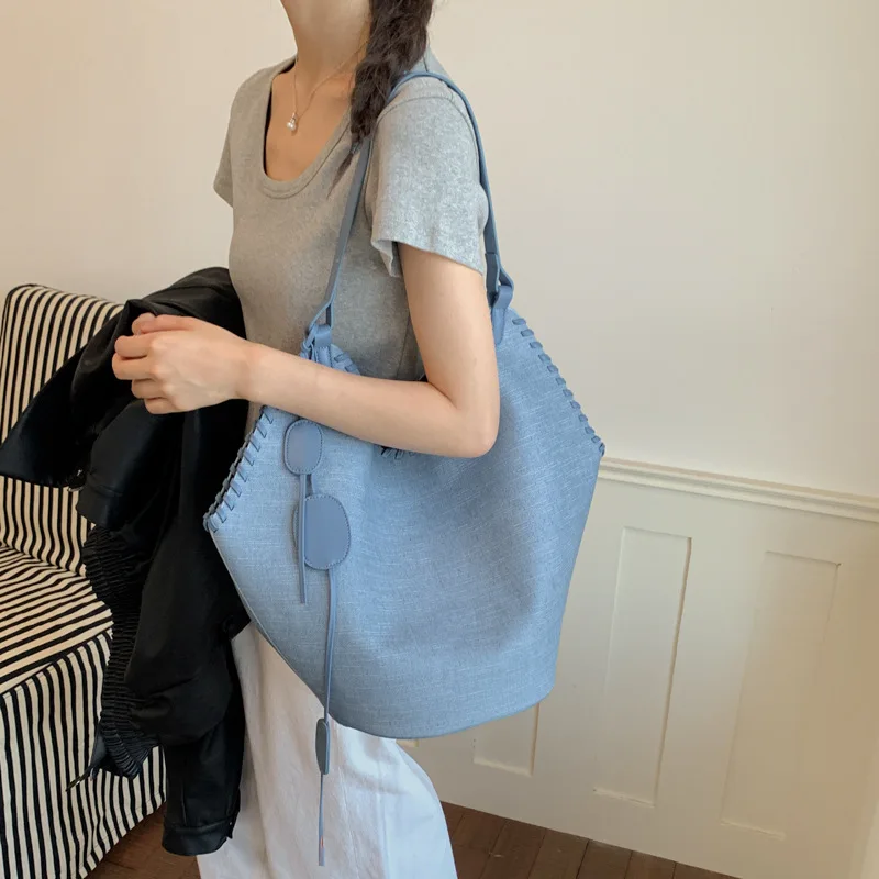 2026 New Women Color Block Retro Tote Bag Large Capacity Luxury Versatile Shoulder Purse Daily Commuter Handbag