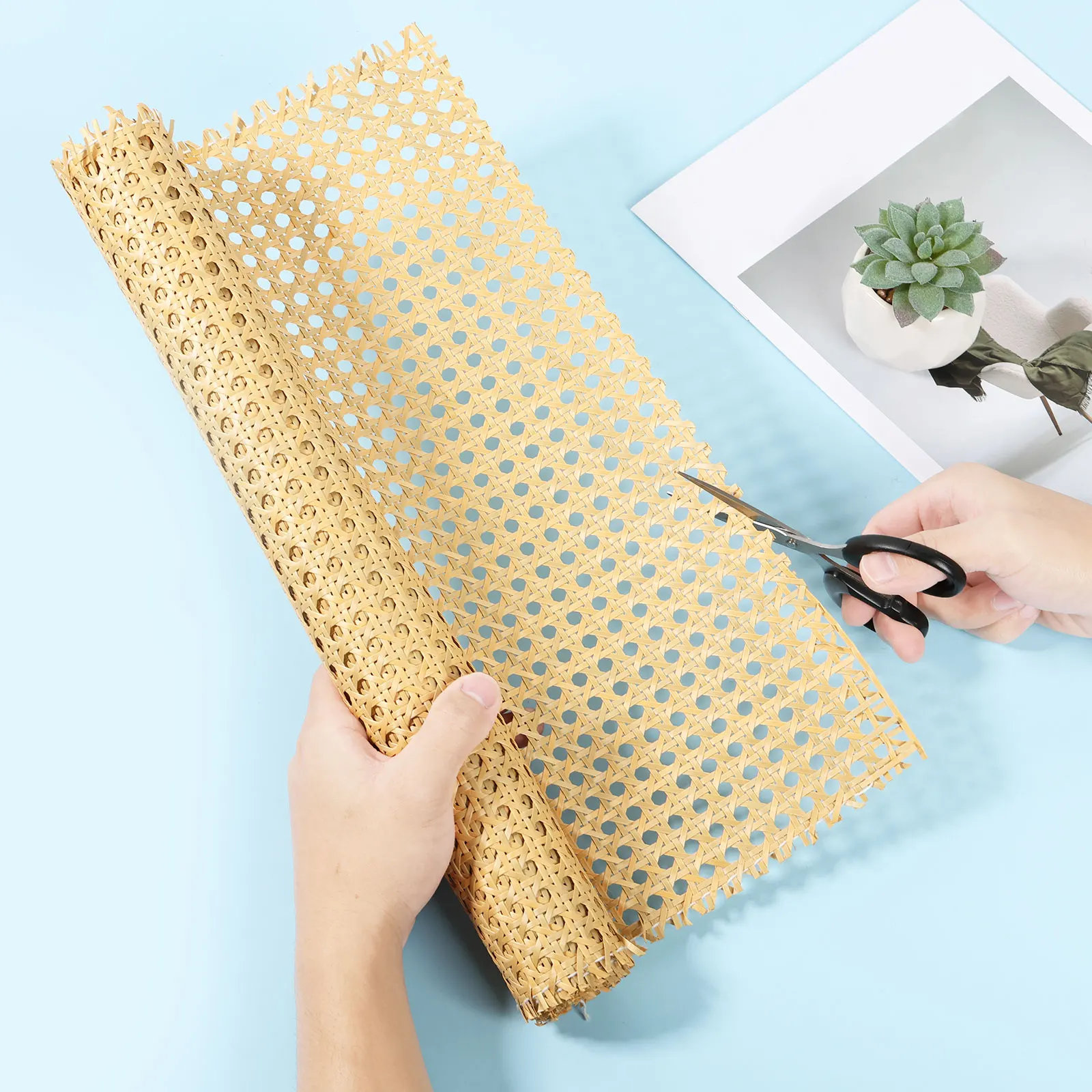 Plastic Rattan Webbing Roll Washable Faux Cane Webbing PE Artificial Woven Open Mesh Cane Handwoven Synthetic Poly Rattan Roll