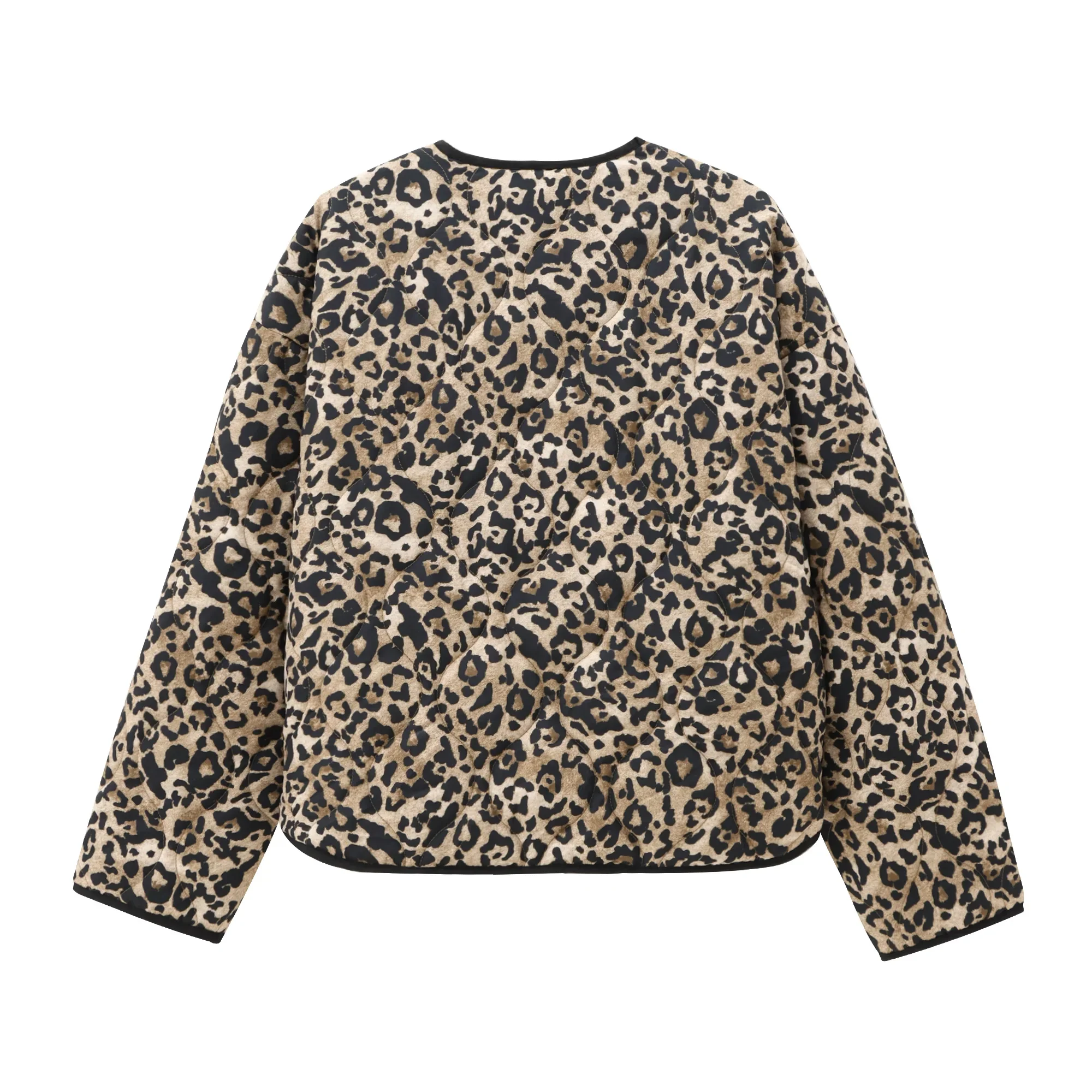 TRAF Winter Coat Female Leopard Print Quilted Jacket Woman Vintage Padded Jacket Short Coats Autumn Parkas Outerwear 8110/488