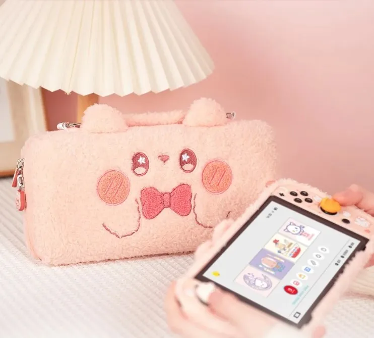 GeekShare przenośna torba do przechowywania na konsolę do gier Nintendo Switch OLED śliczne różowe etui z królikiem akcesoria do gier prezent na boże narodzenie