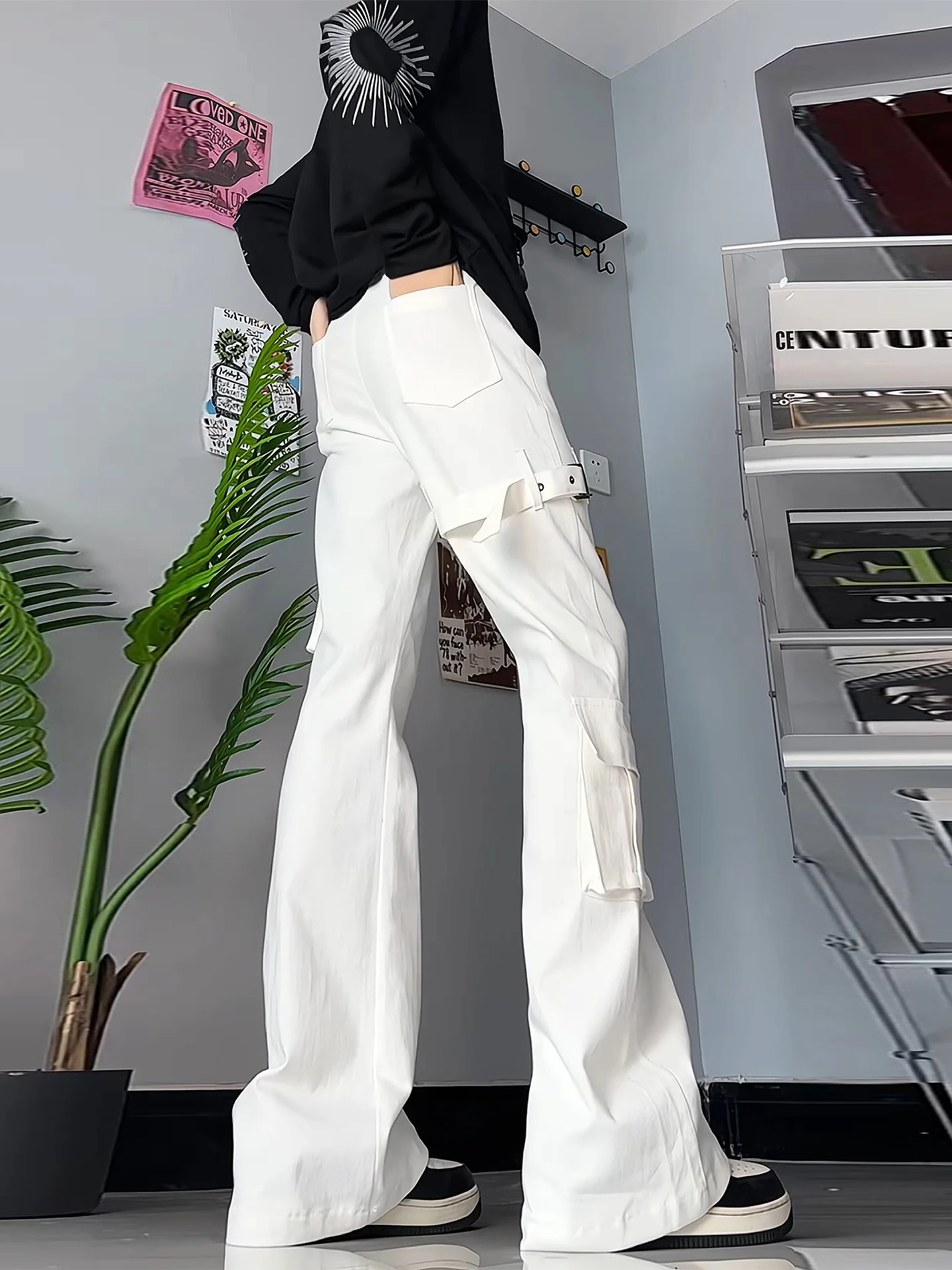 

Мужские джинсы Cleanfit White Workwear с высокой талией и прямыми штанинами в американском уличном стиле, с эффектом потертости