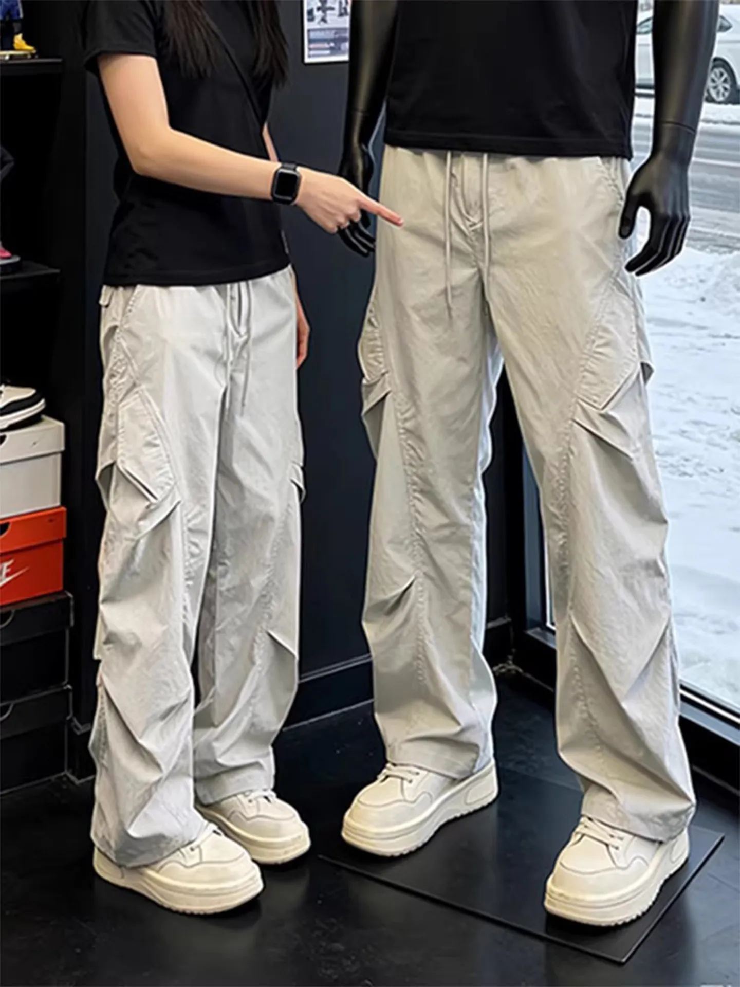 American Style Quick Dry Paratrooper Workwear Pants Men's Spring Soft  Casual Trousers Folded Straight Loose Fit Fashion...