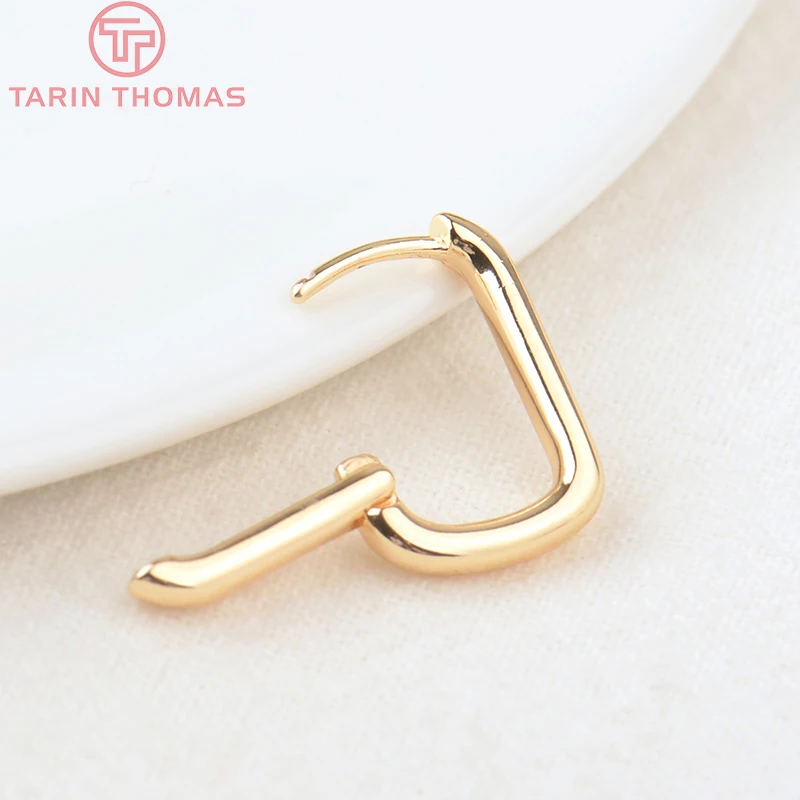 (2464)4PCS 12x16.5MM 24K Gold Color Brass with Zircon Rectangle Earring Hoop Earring Clasp High Quality Jewelry Making Findings