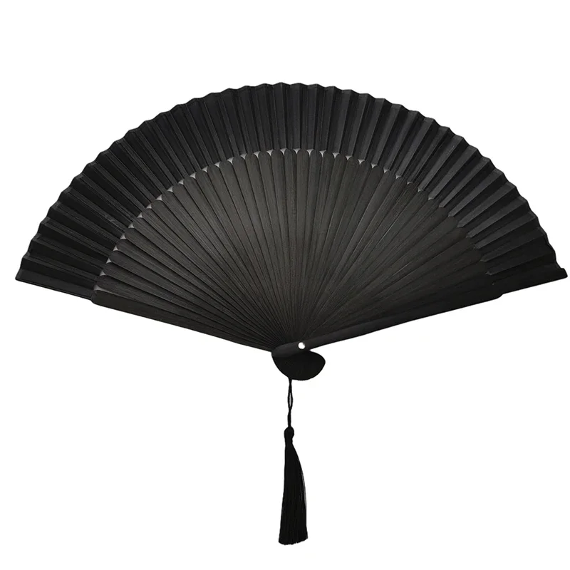 Black bone Chinese style full bamboo folding fan Chinese style cheongsam bungee dark fan photo props