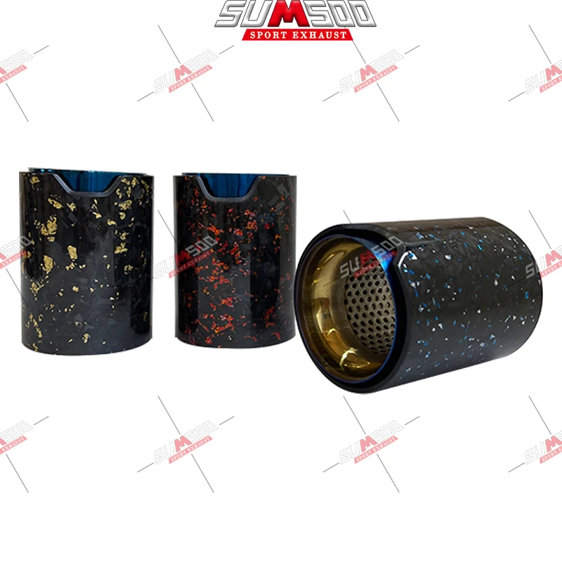 

1P1CS SUMSOORED BLUE GOLD Foil gold Forged Carbon Fiber Exhaust tip burnt blue Inner stainless steel Pipe for BMW M2 M3 M4