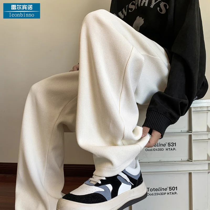 

Oversize Men's Fleece Lined Straight Leg Wide Leg Corduroy Casual Trousers White Sweatpants Spring Autumn Trendy Brand