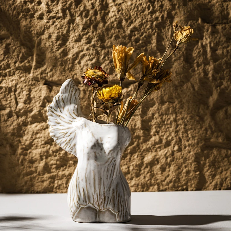 Human Form Art Ceramic Dried Flower Vase, Craft Desktop Decoration, Home Flower Vessel Ornament