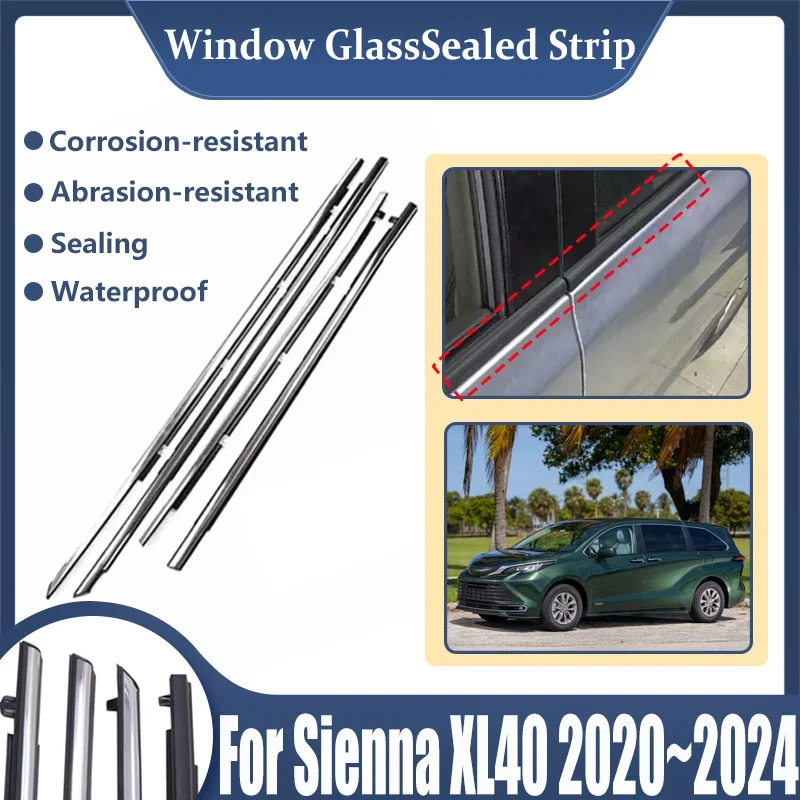 

For Toyota Sienna XL40 2020~2024 2023 2022 Plating Car Window Glass Sealed Strips Door Weather Window Moulding Trim Accessories