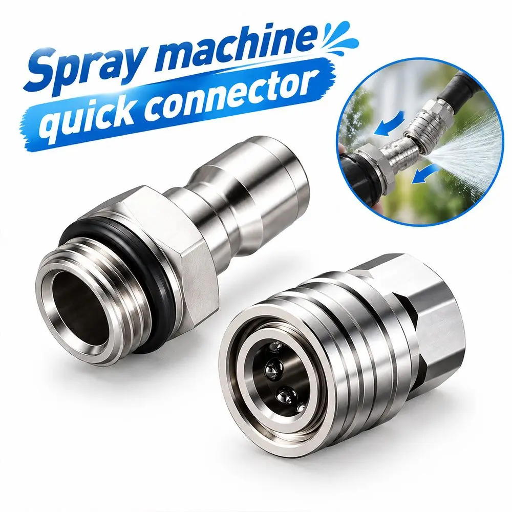 Stainless Steel Quick Coupler Thickened 1/4inch Quick Connect Adapter Leak Proof Silver Tone Hose Connector for Airless Spraying