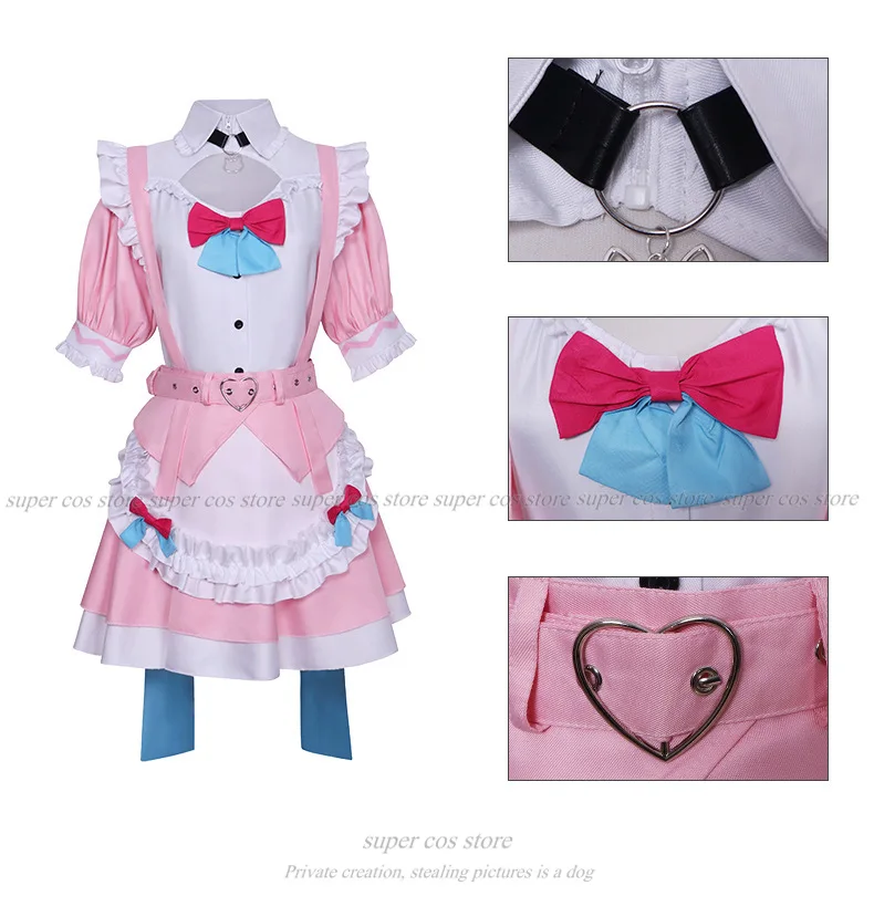 Virtual YouTuber Yuuki Sakuna Cosplay Costume Wig Maid Outfits Yuki JK Uniform Skirts Pink Long hair love live cosplay