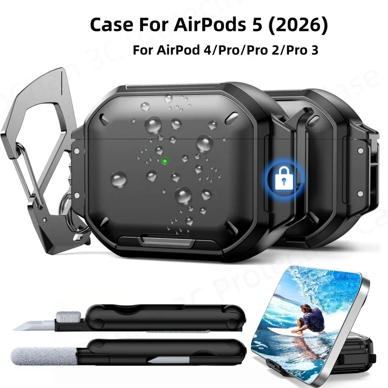  Waterproof Headphone Case for AirPods 5/4/Pro 3/Pro/Pro 2 Sturdy Rugged Case Shockproof Case For AirPods 4/Pro 2/ Pro 3 Cases