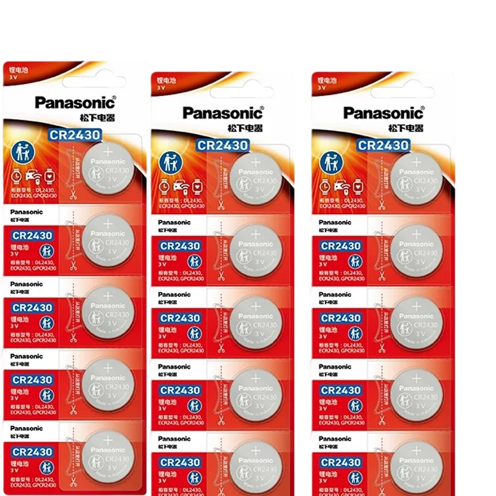 Panasonic 280mAh CR2430 3V Lithium Battery CR 2430 DL2430 BR2430 Button Batteries for Key Fob Watch Alarm Clock Remote Control