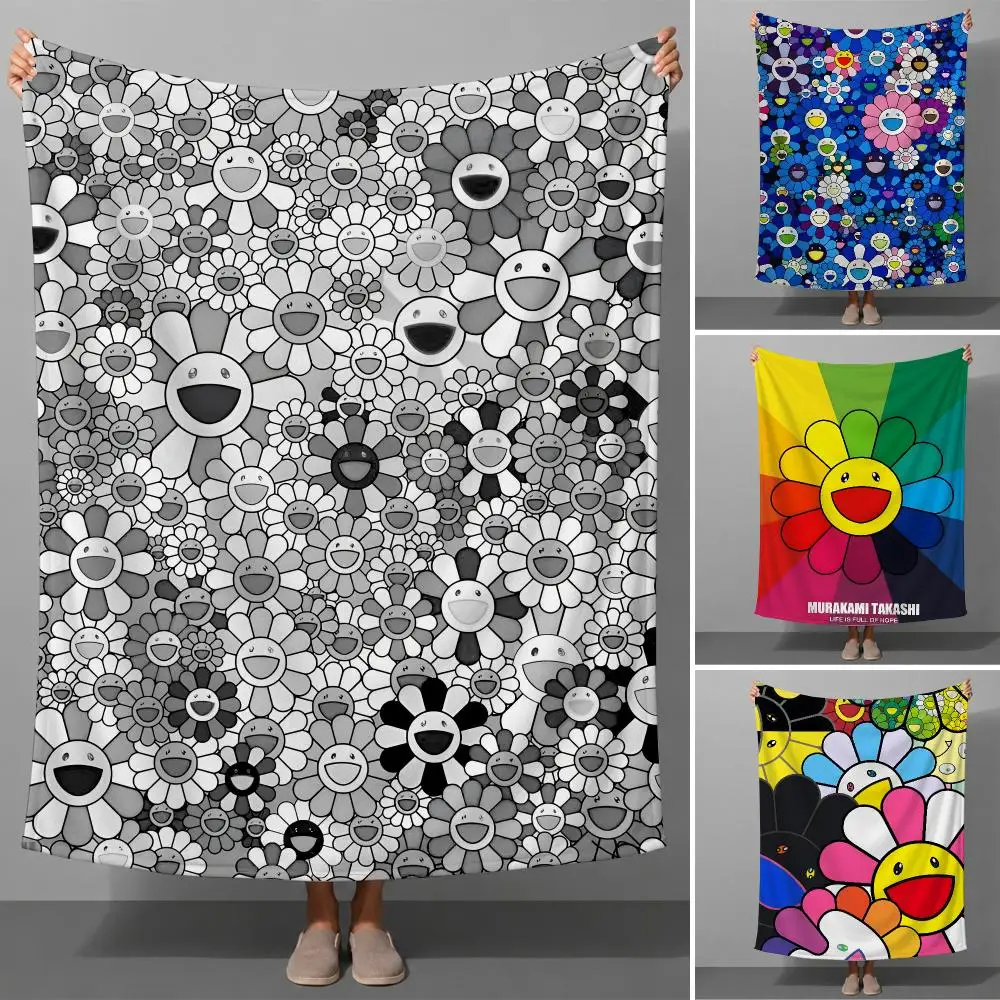 M-Murakami Takashi Japanese Pop Art Flower Throw Soft Flannel Throw Blanket for Couch Bed Sofa Warm Cozy Lightweight All Season