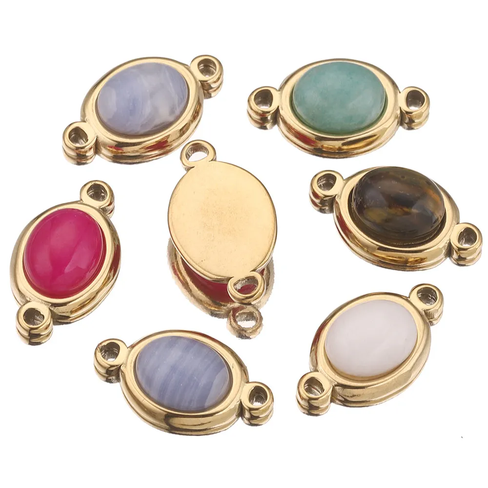 4pcs Stainless Steel Double Hole Connectors Natural Stone Gold Plated Charms for Jewelry Makings DIY Bracelet Supplies Findings