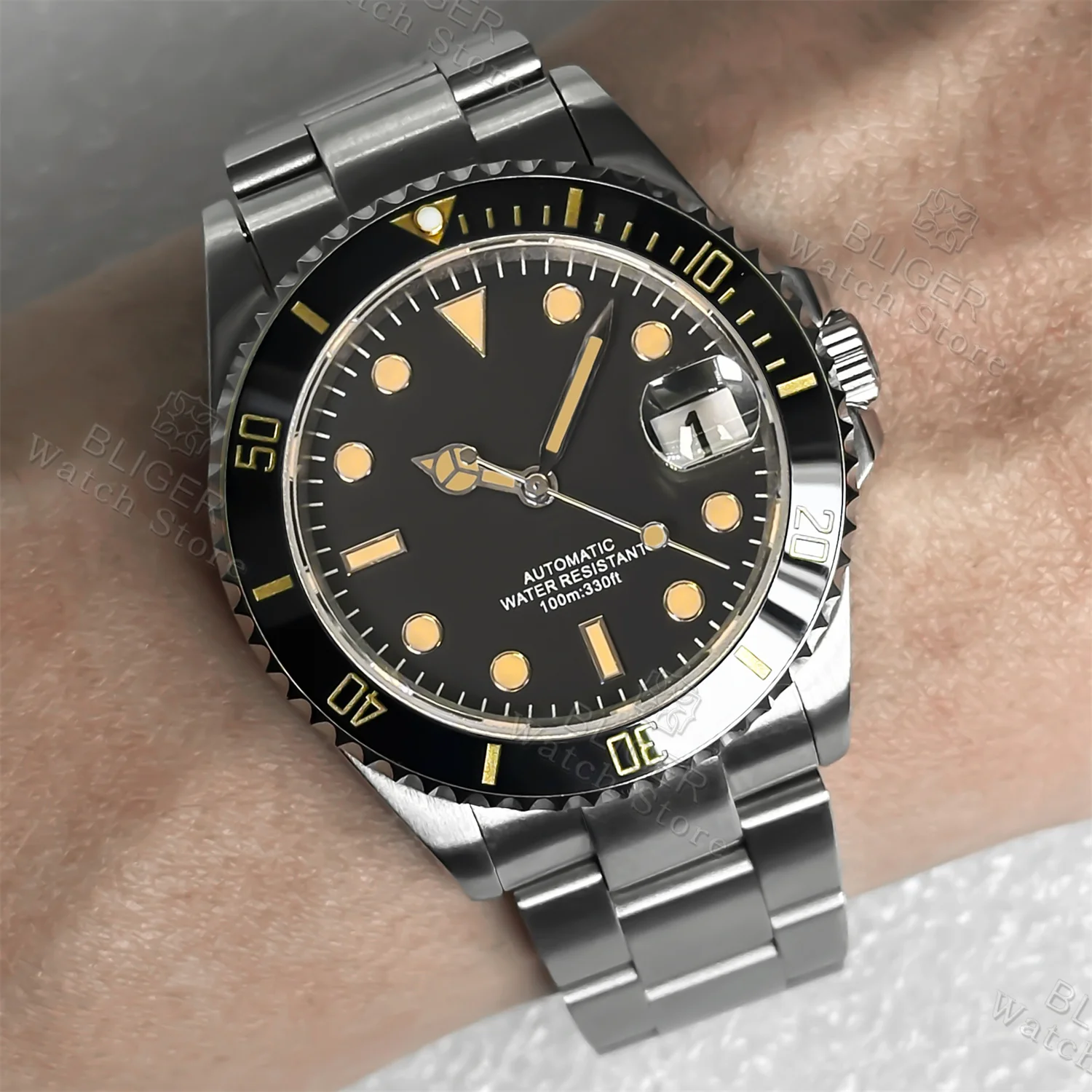 BLIGER 36Mm 38Mm NH35A PT5000 Jam Tangan Pria Menyelam Otomatis Jam Tangan Mekanis Bercahaya Bezel Keramik Berputar Kaca Safir Tanggal