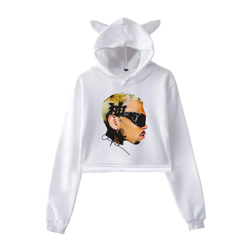 Chris Brown Hoodie Vintage 90s Streetwear Merch Hoodies Sweatshirts for Girls Cat Ear Crop Fashion Sports Pullover