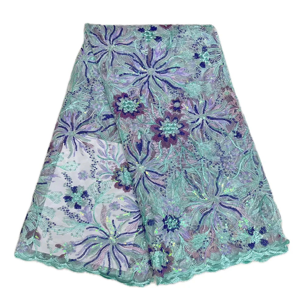 Новейшая горячая распродажа, кружевная ткань с блестками, женская 5-ярдовая кружевная ткань с вышивкой, элегантная ткань с блестками для шитья свадебного платья