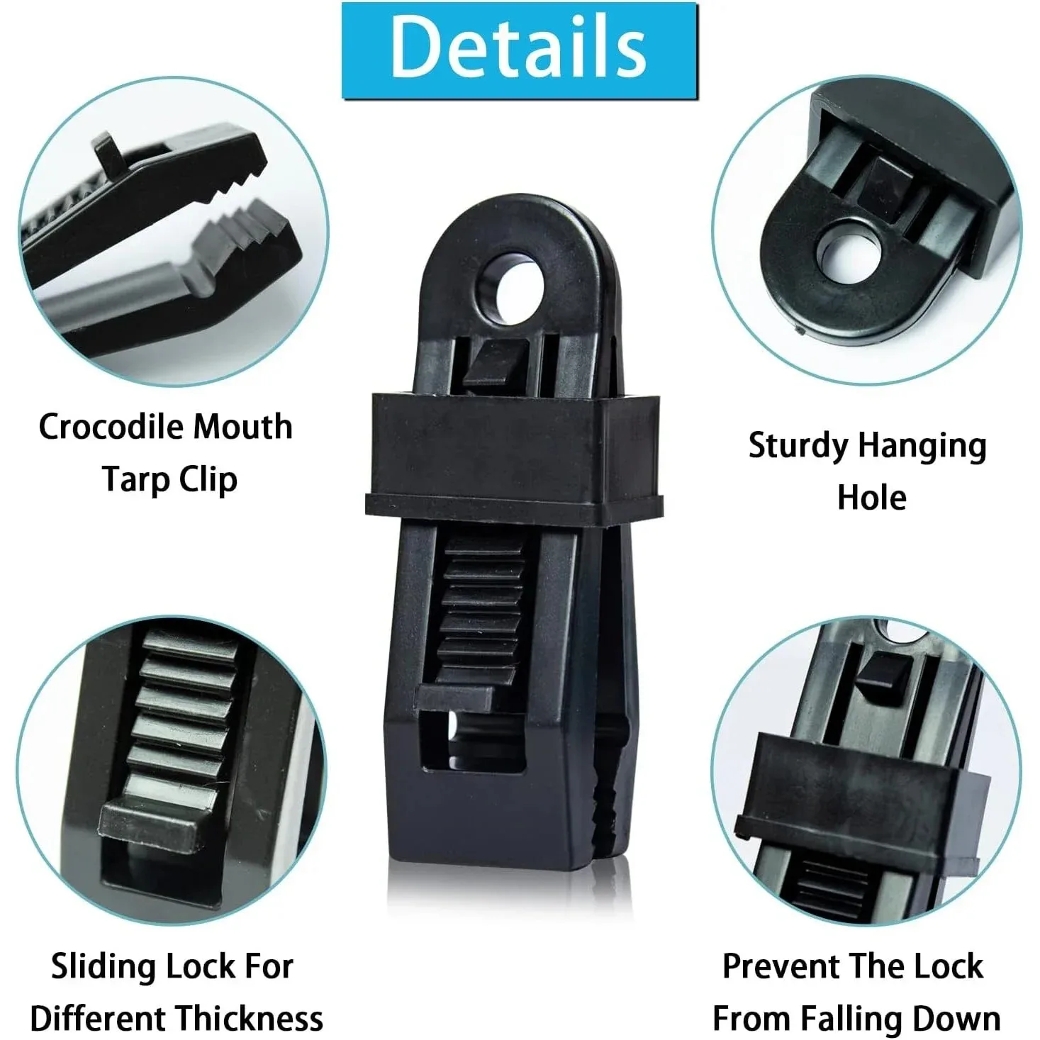 Multi Purpose Heavy Duty Plastic Tarp Clips, Tent Canopy Secure Fastener Hooks, Wind Resistant Tarpaulin Clamps for Camping Pool view 2