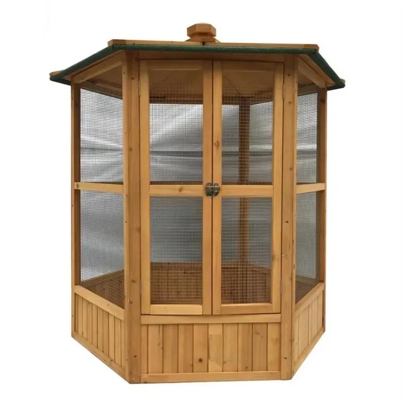 Outdoor Bird Aviary Wooden Large Bird Cage Featuring Play Stand Perches Nest Habitat Include  Easy to Clean