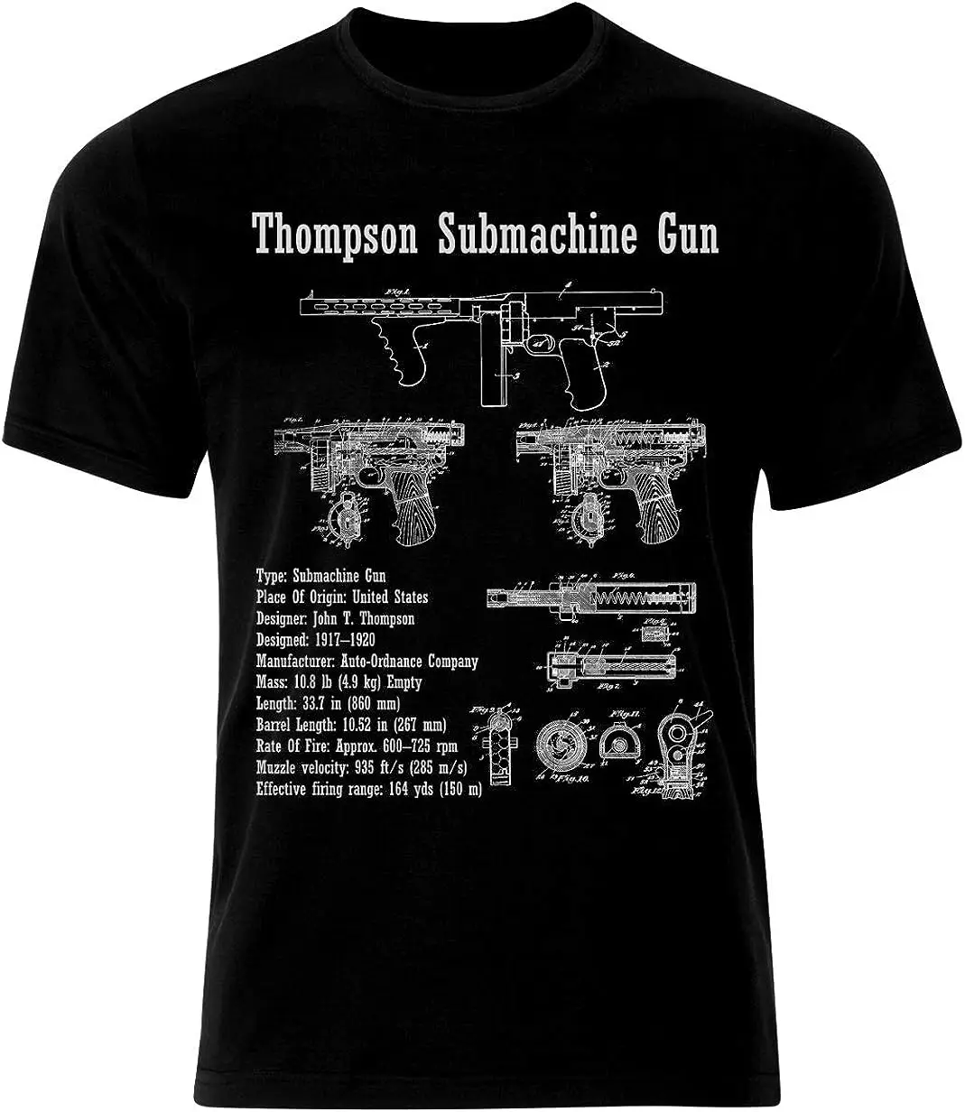 Thompson Submachine Gun Mafia Gun Patent Blueprint T-Shirt 100% Cotton O-Neck Summer Short Sleeve Casual Mens T-shirt Size S-3XL