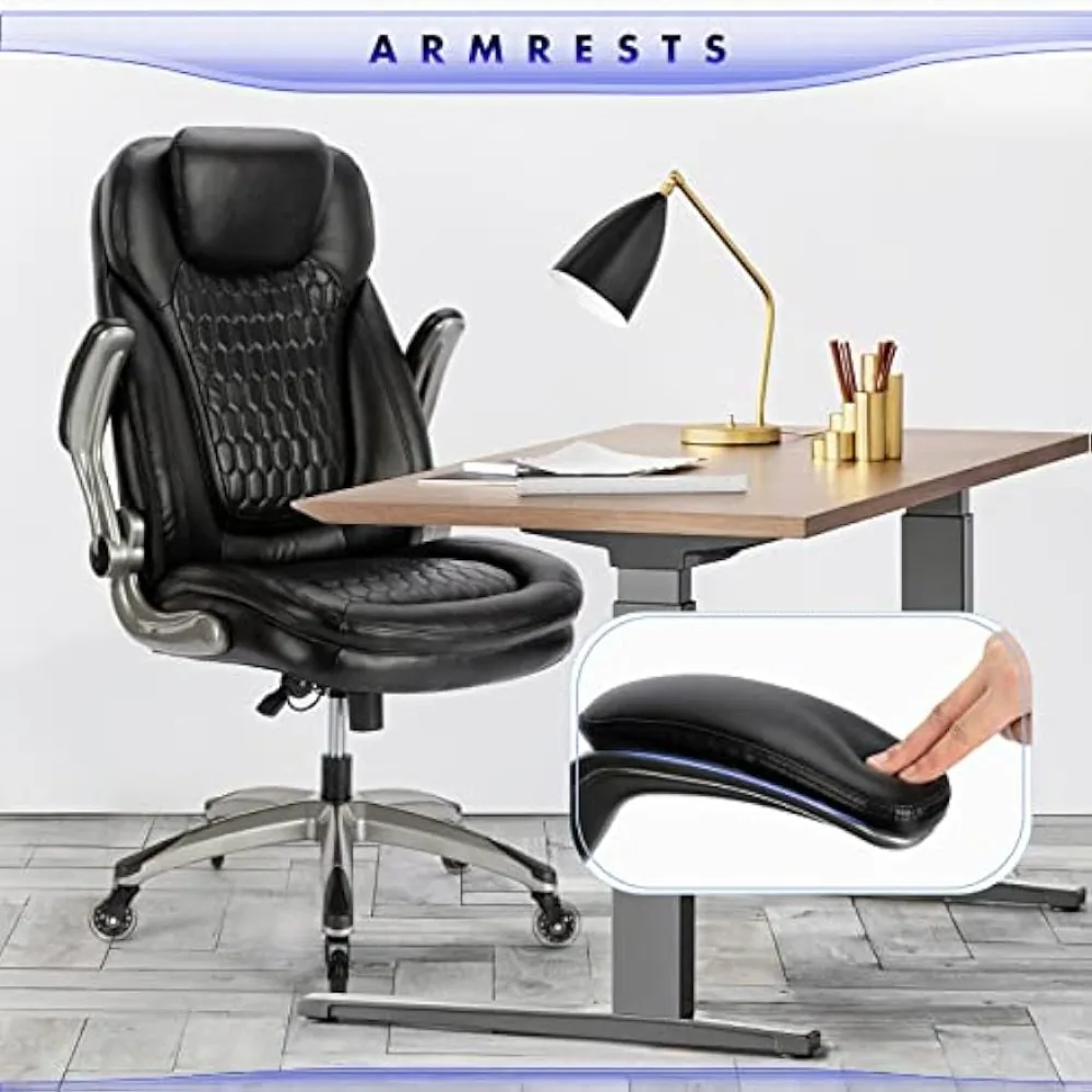 Office Chair-Ergonomic Computer Desk Chair with Thick Seat for Comfort, High Back Executive Chair with Padded Flip-up Arms,