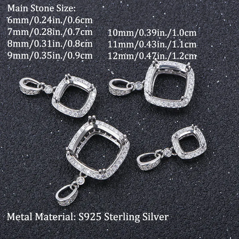 925 Silver Cushion Pendant Base - 6-12mm Adjustable DIY Jewelry Base  Minimalist Elegance  Handmade  for Stunning Accessories
