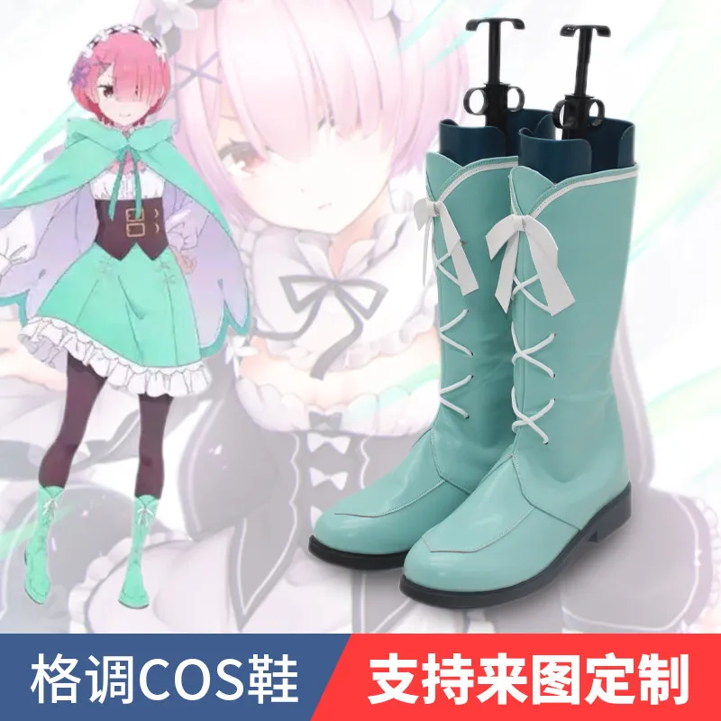 Zapatos de Cosplay de Anime ReZero Ram, temporada 4, botas de Cosplay de ReZero Ram, zapatos verdes de Ram para fiesta de Hallowmas, juego de rol para adultos, mujeres y hombres