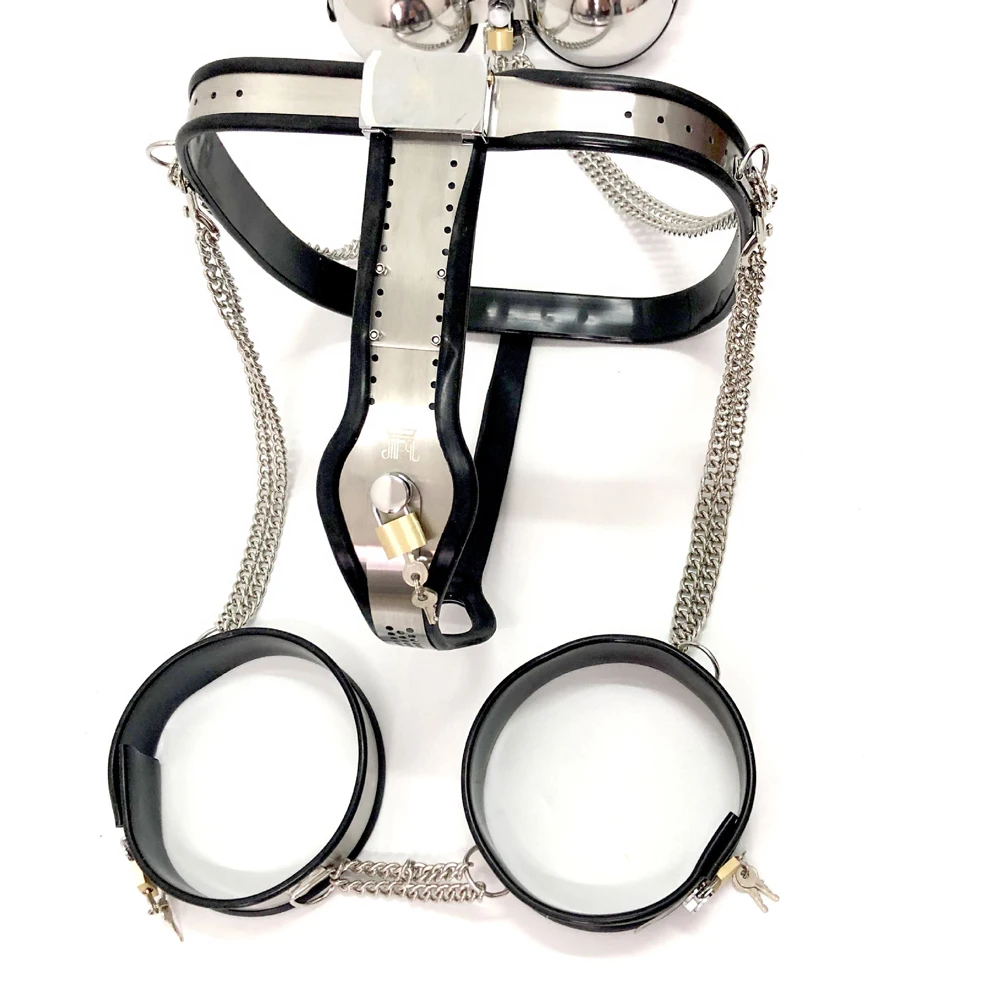 3pcs/set Chastity Belt Device Stainless Steel Bra Underwear Thigh Ring Chastity Pants BDSM Bondage Sex Toys for Woman Men Gay view 6