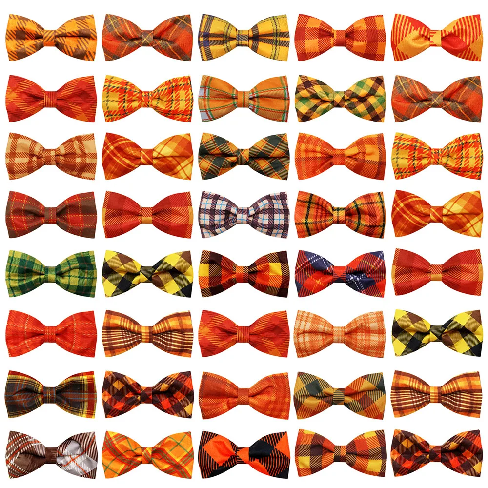 

10PCS Thanksgiving Dog Bowties With Elastic Bands Classcial Plaid Dog Bow Ties Collars Pet Neckties For Dogs Pet Supplies