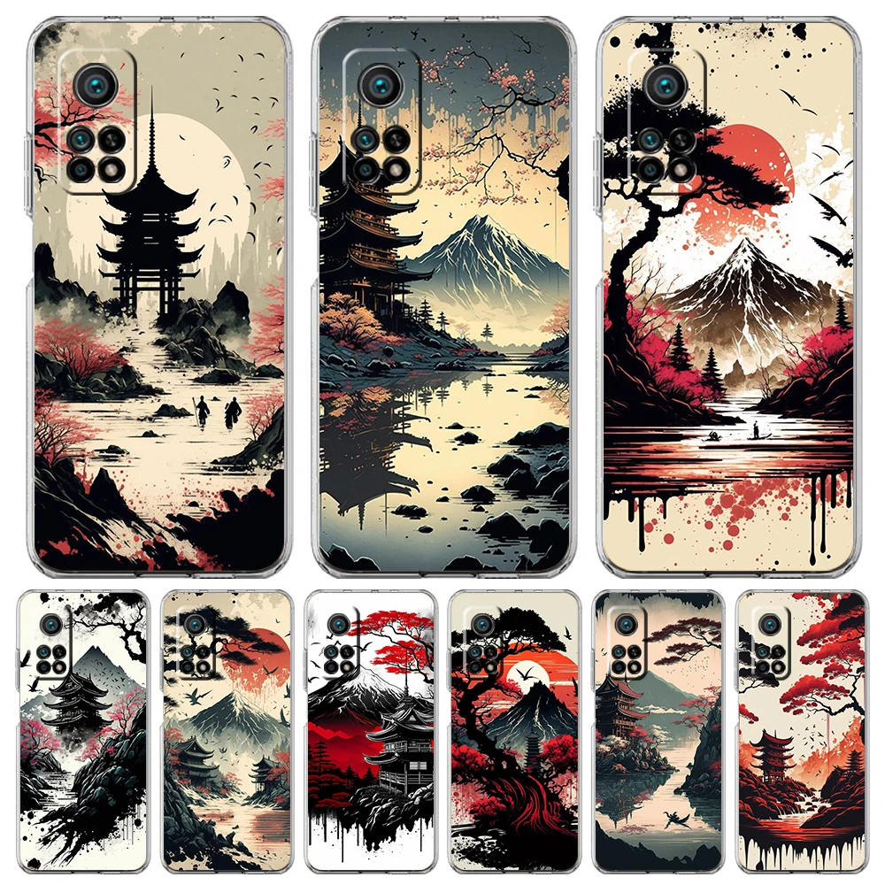 Ink Wash Painting Phone Case for Xiaomi Mi Poco F3 X3 X4 GT NFC M3 M4 11 Ultra 12 11X 11i Pro Lite 5G Soft Transparent Cover Bag