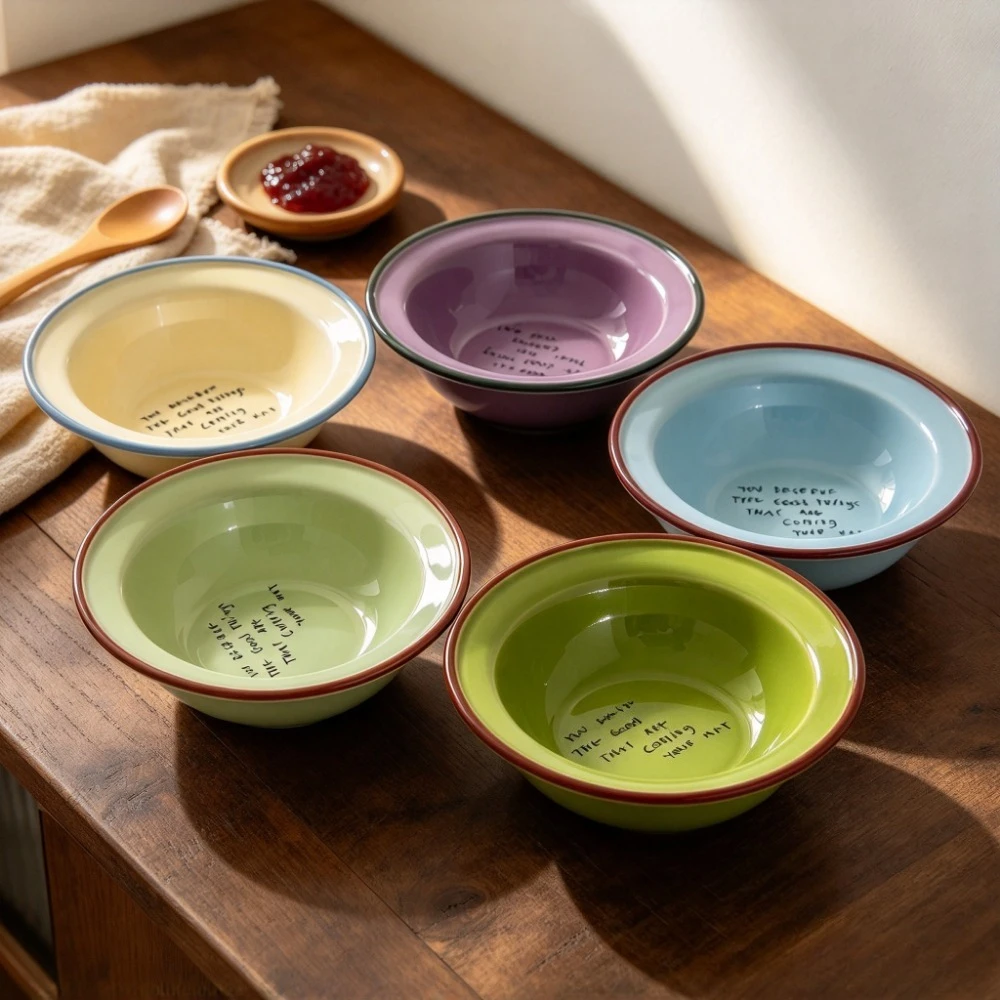 Creative Ceramic Yogurt Bowl Round Oatmeal Breakfast Fruit Dessert Dish Kitchen Tableware Cat Food Plate Home Dining Decor