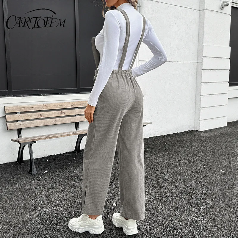 Outono nova cor sólida simples básico veludo suspender calças macacão ajustável para mulher