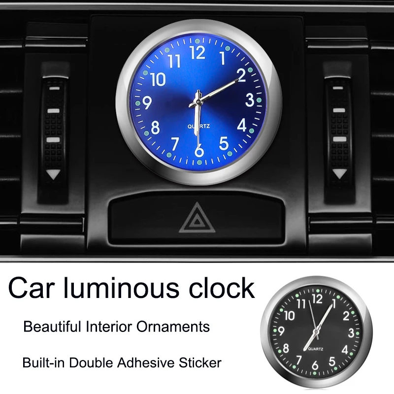 Car Clock Luminous Stick-On Digital Watch Mini Automobiles Internal  Mechanics Quartz Clocks Auto Ornament 40mm 43mm