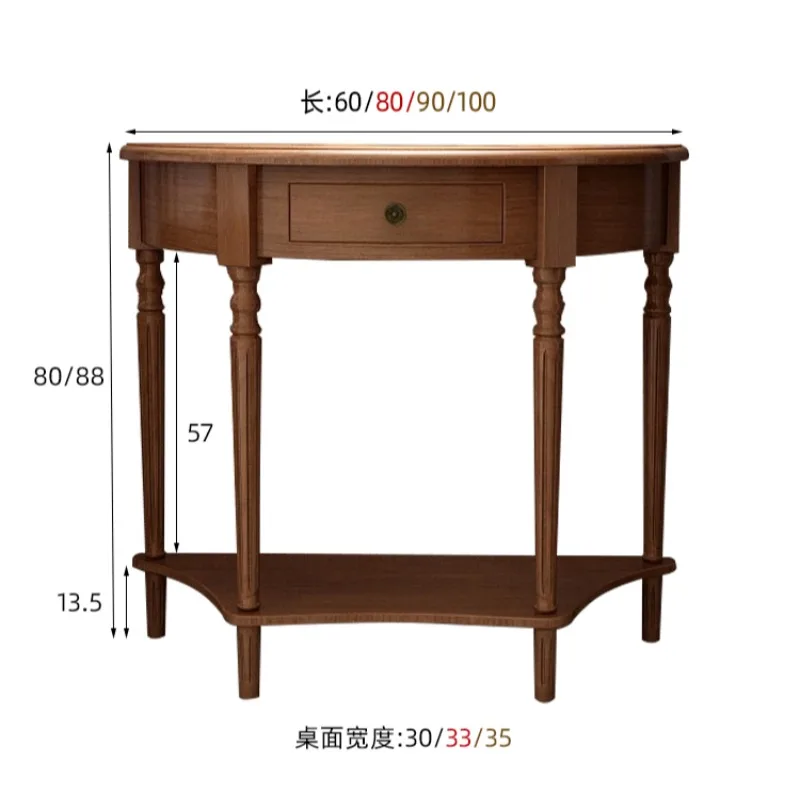 American solid wood entrance door narrow cabinet 30cm semi-round entrance table light luxury wall entrance cabinet end view tabl